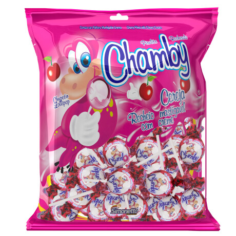 CHUPETÍN SIMONETTO RELLENO MASTICABLE 18 grs x24 Unidades Chamby Cereza