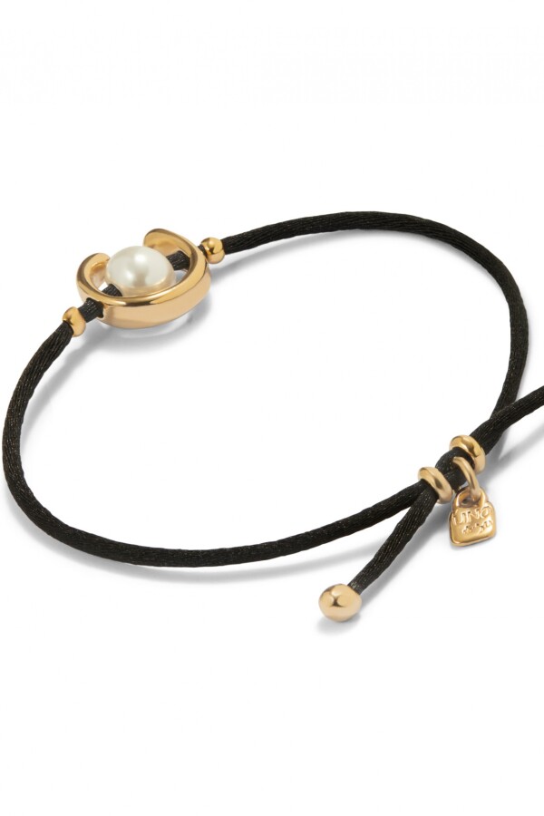 PULSERA DE HILO NEGRO CON PERLA SHELL FORNITURA BAÑADA EN ORO 18K. Pulsera