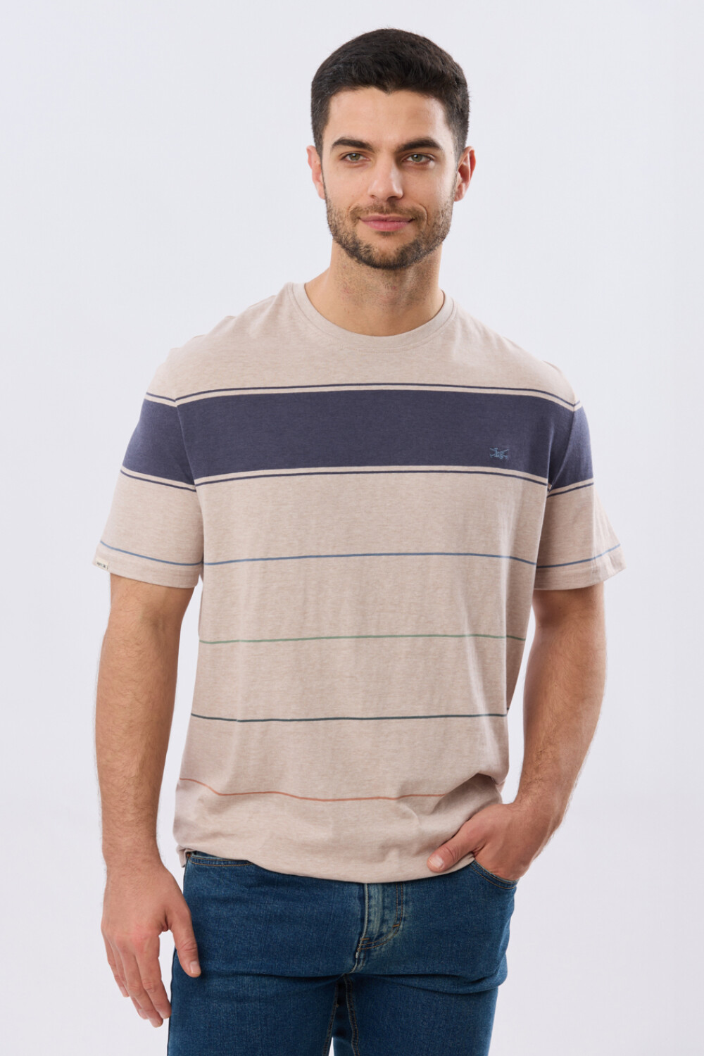 REMERA RAYADA DE ALGODÓN Beige