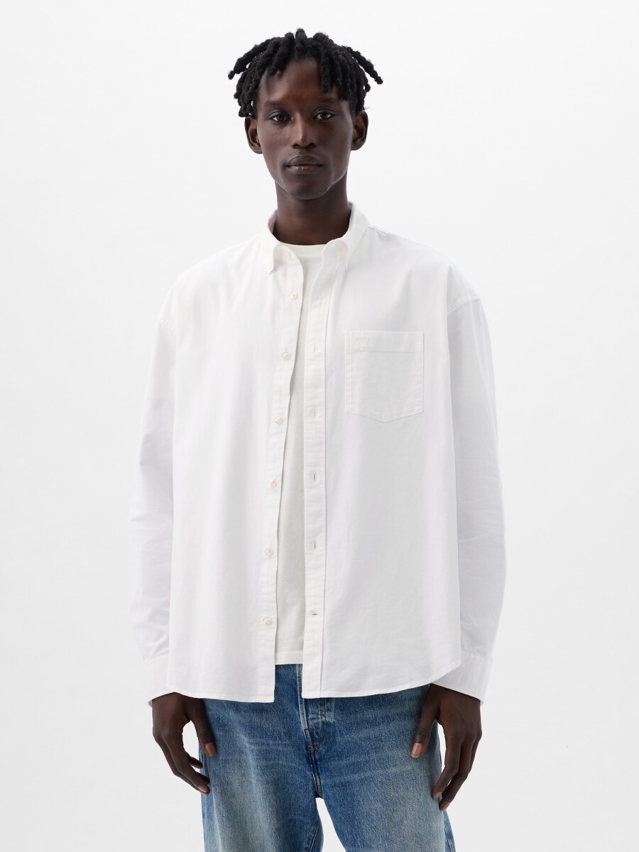 Camisa Oxford Big Shirt Hombre - Optic White V6 