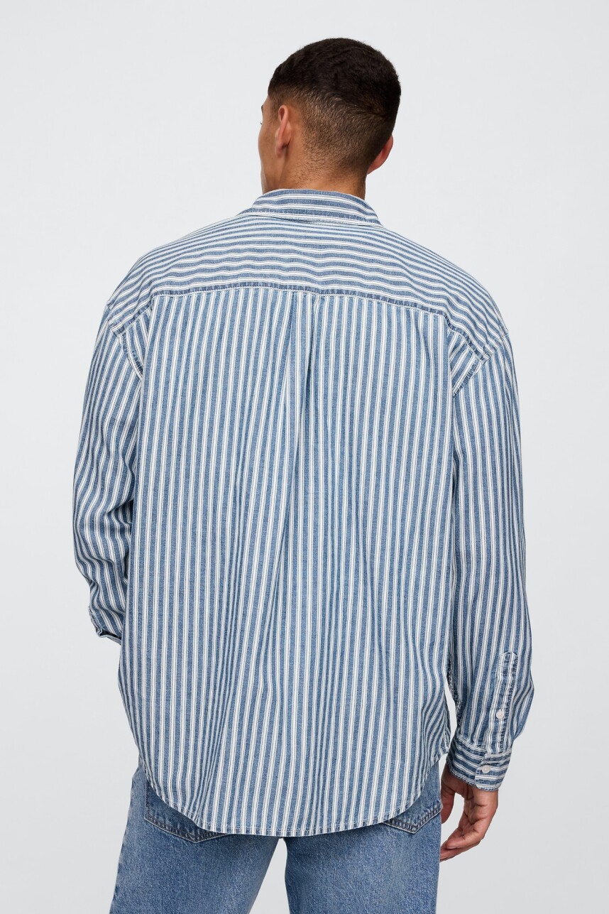 Camisa De Jean A Rayas Hombre Blue Variegated Stripe