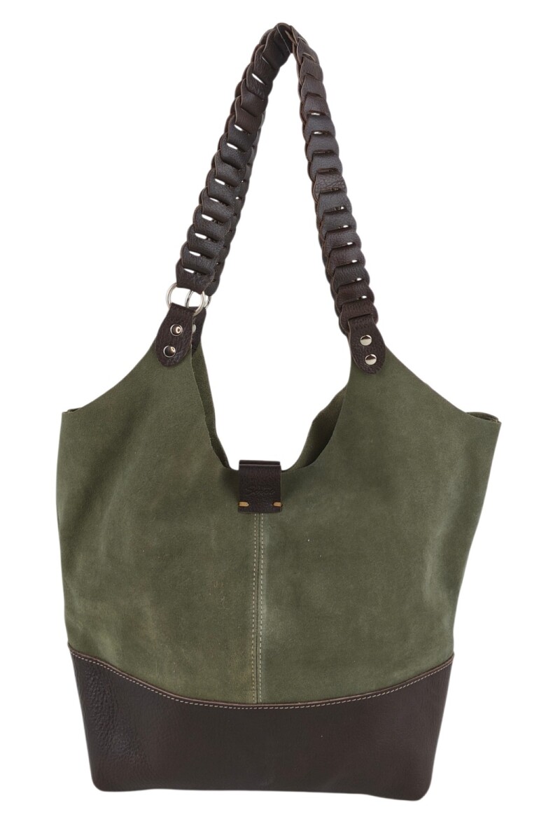 Tote bag de cuero con gamuza Verde