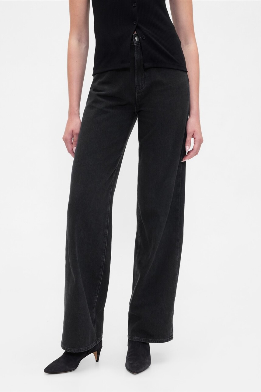 Jean Wide Leg Tiro Alto Mujer Washed Black