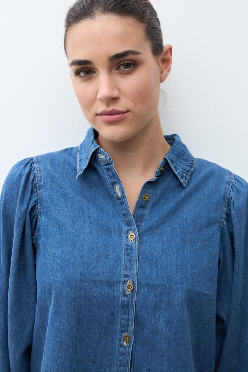 Camisa de jean mangas abullonadas jean medio