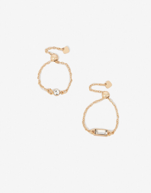 Sets Anillos Strass Anillo Set Flexible Metal Delicado - Dorado