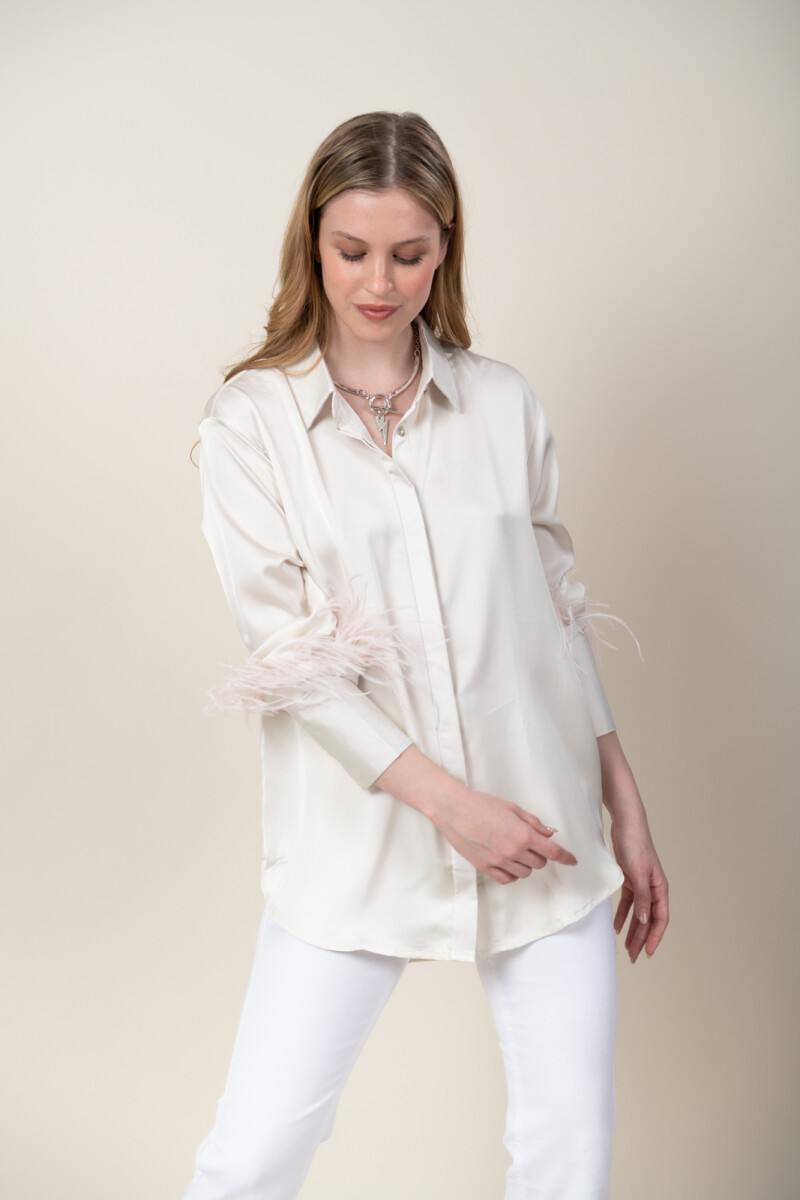 Camisa Lara con pluma en mangas - Blanco 