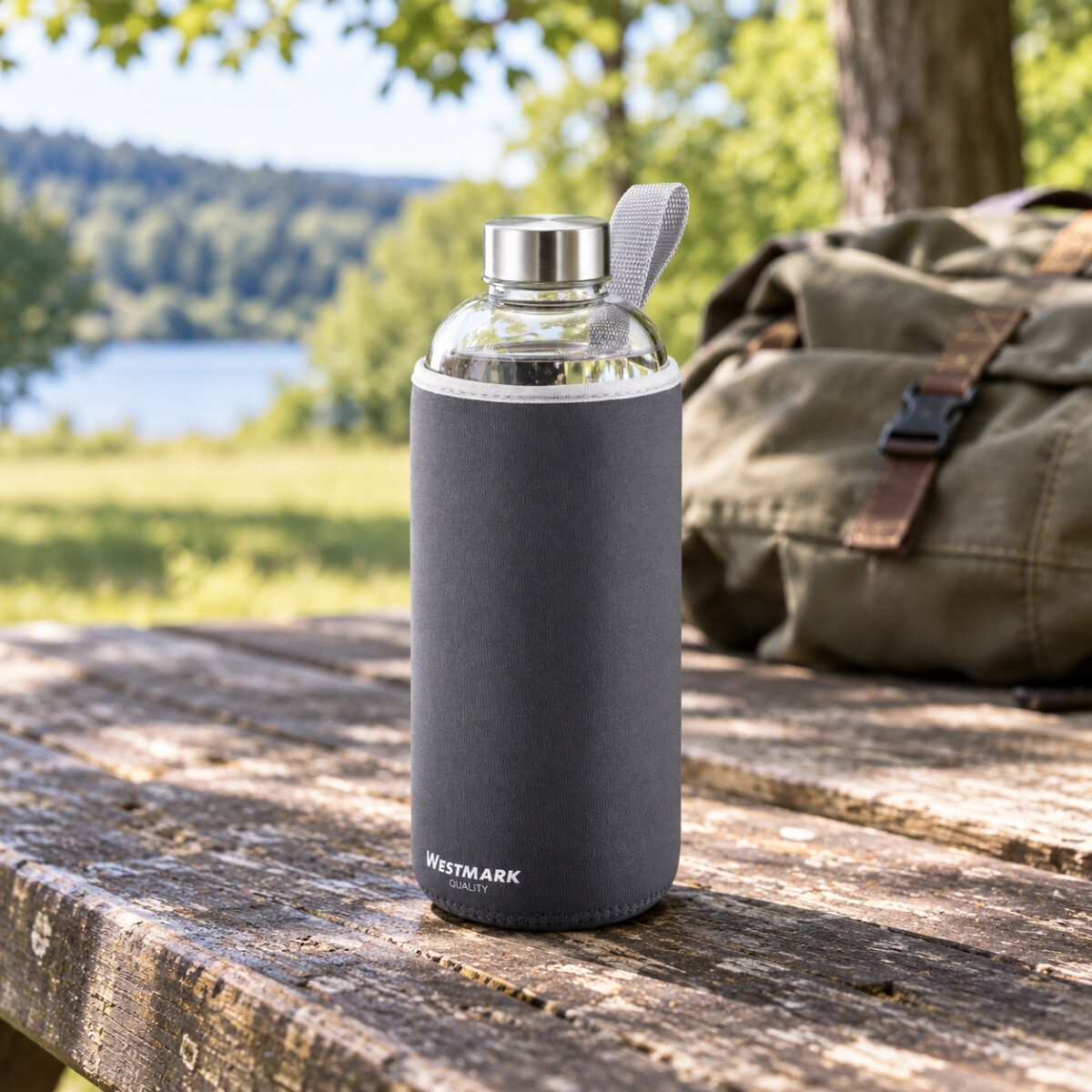 Botella de Vidrio con Funda 1 Litro Gris Westmark 