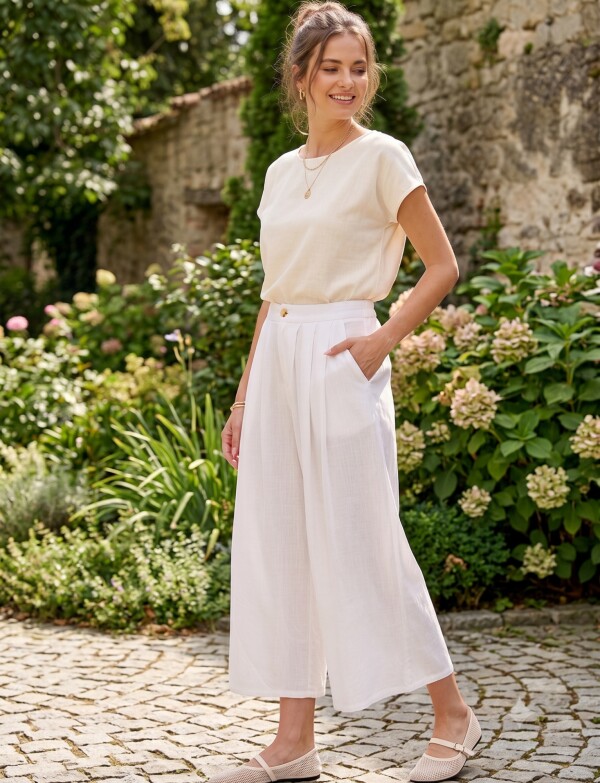Pantalon Crop Lino CRUDO