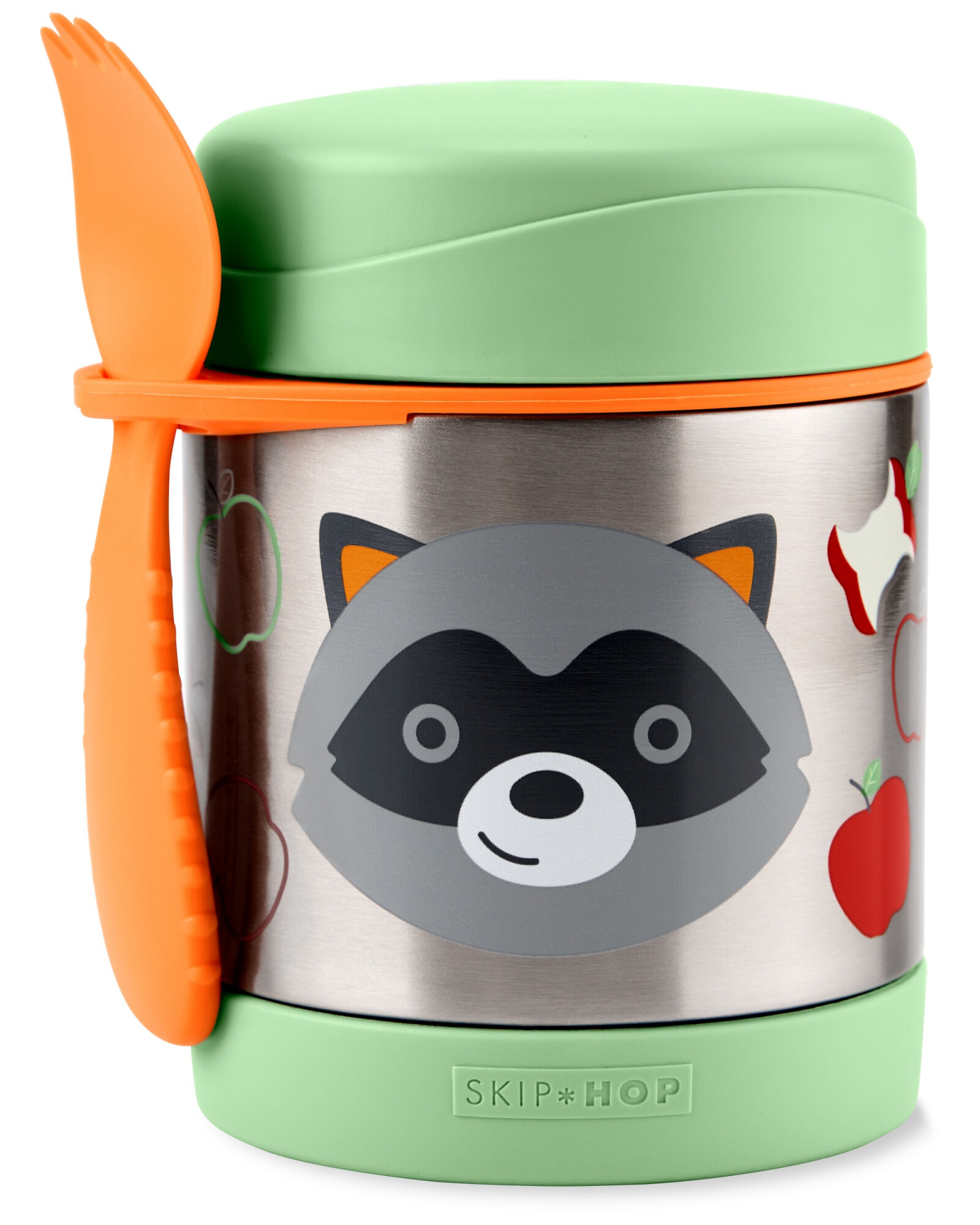 Tupper de acero inoxidable con cubierto, diseño mapache Tupper de acero inoxidable con cubierto, diseño mapache