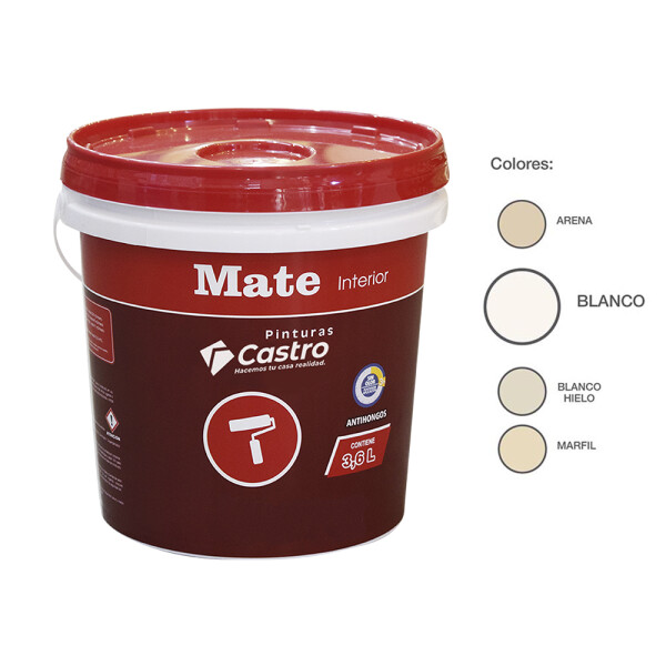 PINTURA CASTRO MATE PARA INTERIOR COLOR BLANCO 3.6 LTS Pintura Castro Mate Para Interior Color Blanco 3.6 Lts