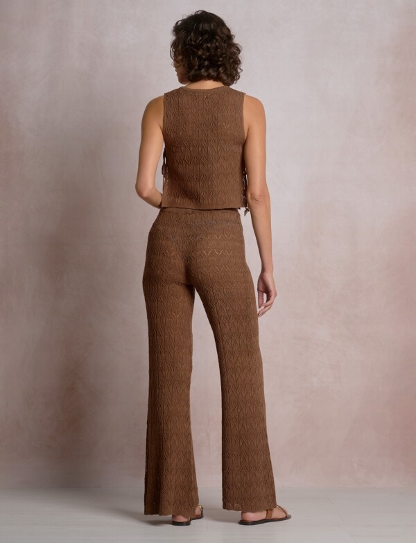 Pantalón Boho Calado Acampanado MARRON