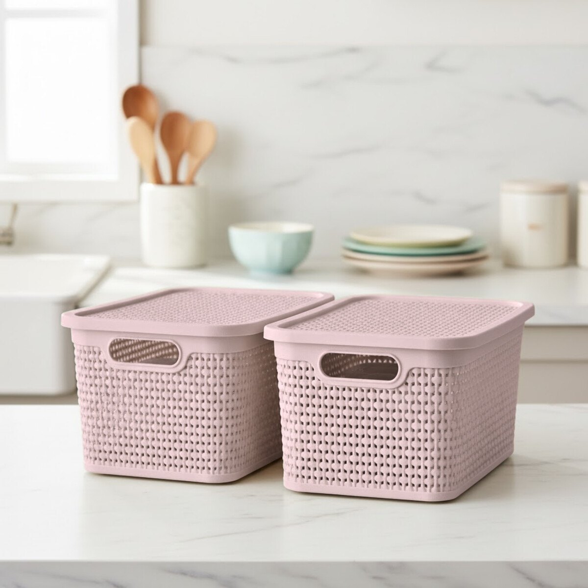 Set x2 Caja simil ratán 7,5 lts - ROSADO 