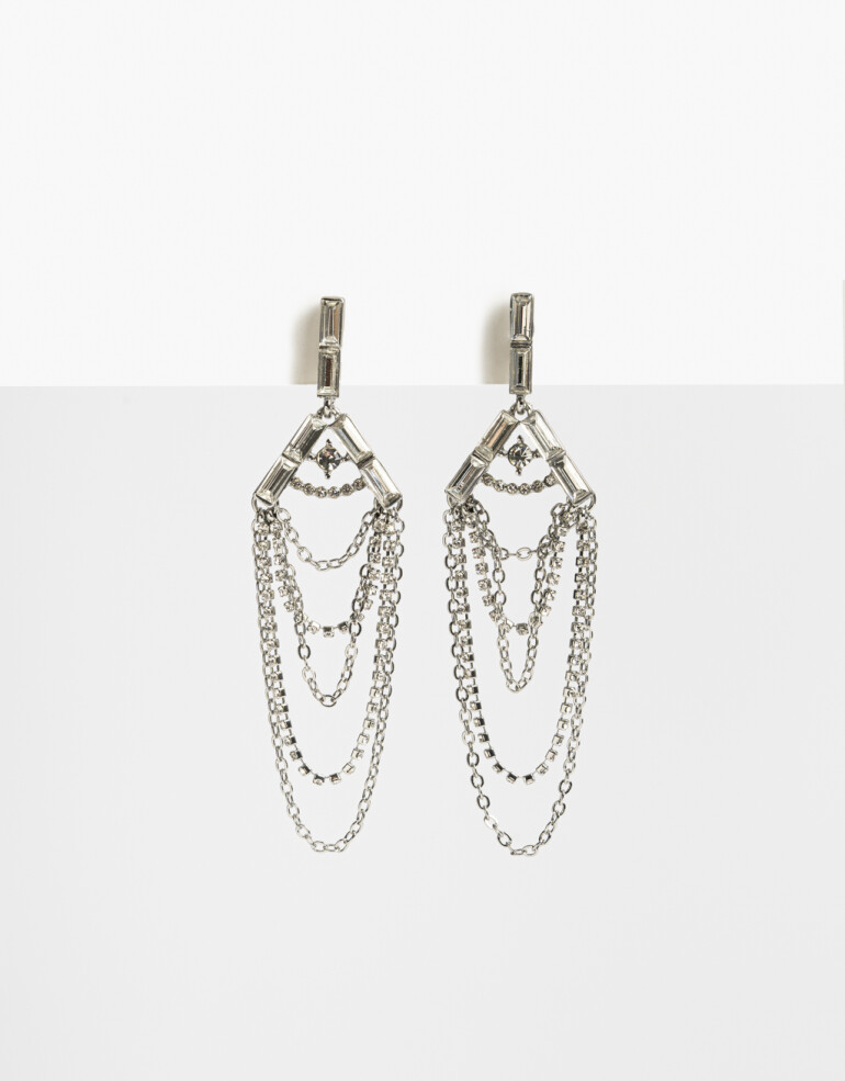 Aros Colgantes Largos Strass Aros Largos Strass - Cristal