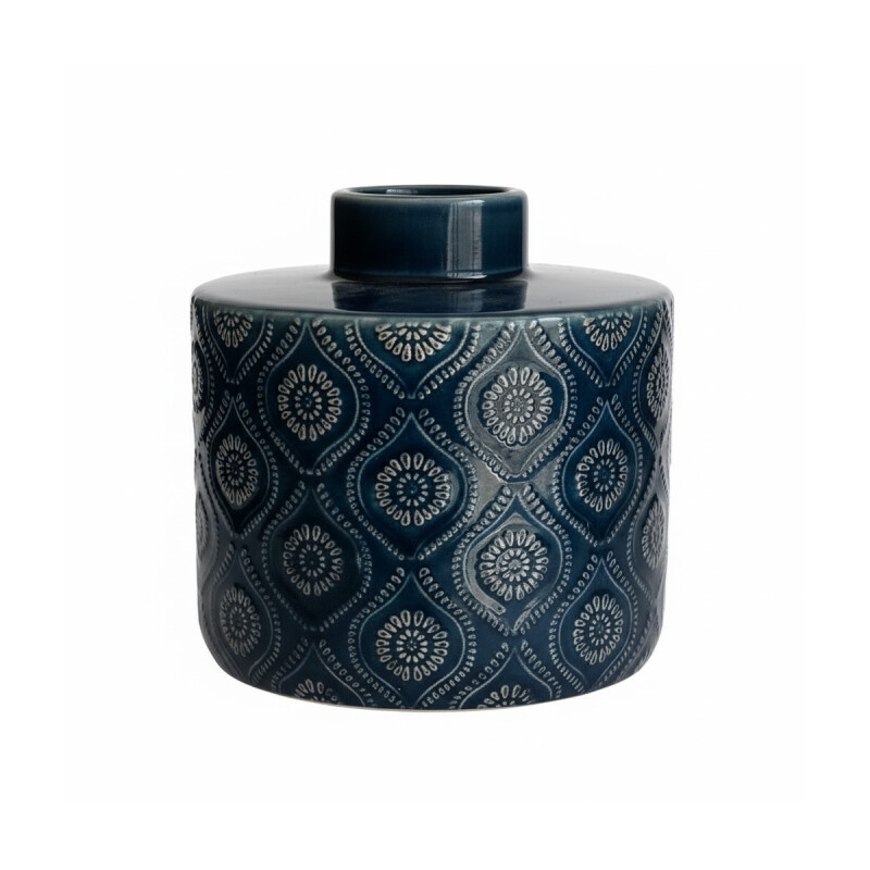 FLORERO ÉTNICO CERÁMICA 17X17X15.5CM AZUL FLORERO ÉTNICO CERÁMICA 17X17X15.5CM AZUL