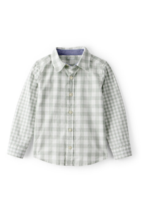 Camisa de algodón, manga larga, verde, diseño a cuadros Sin color