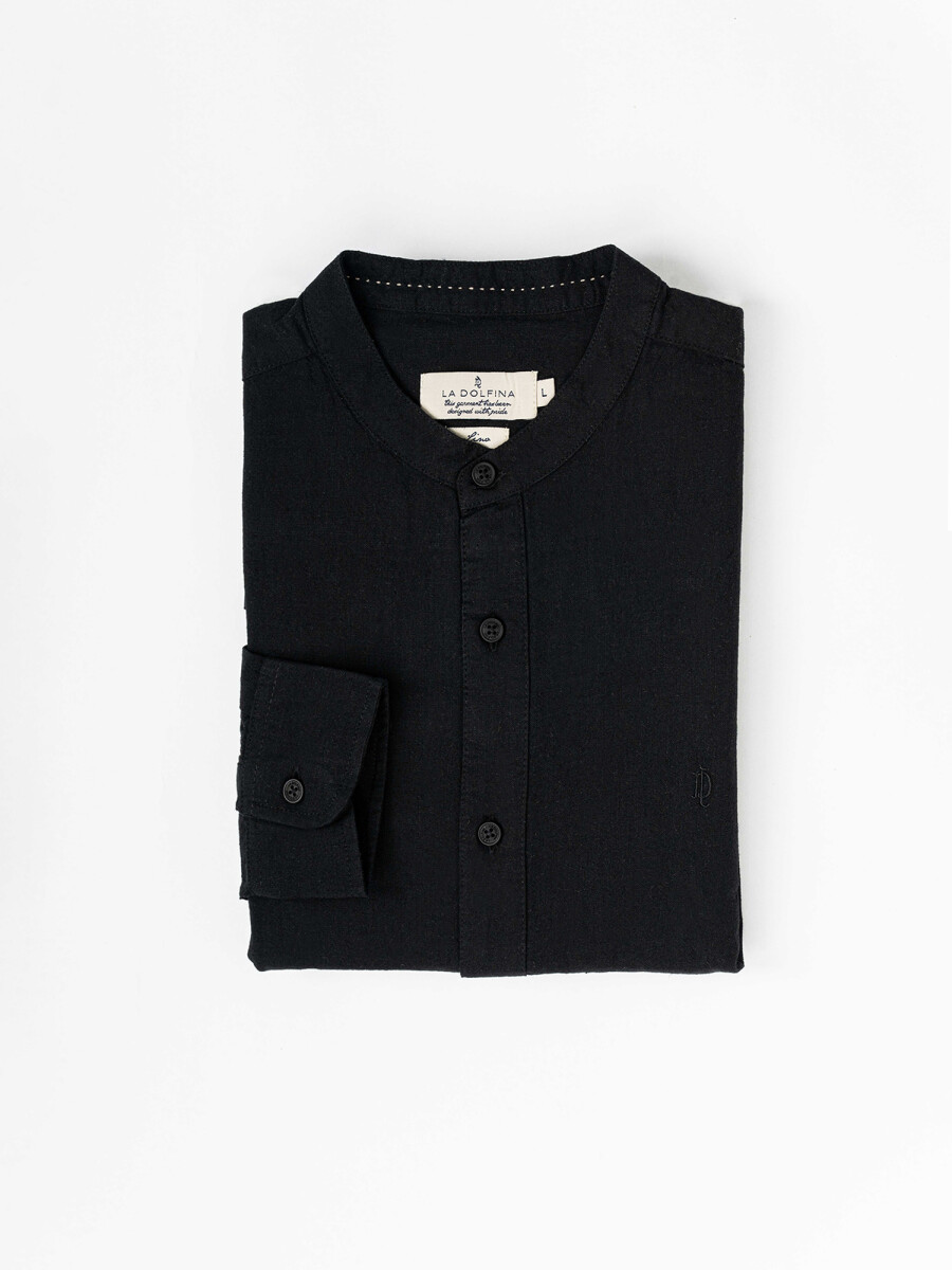 Camisa m/l lino lisa - negro 