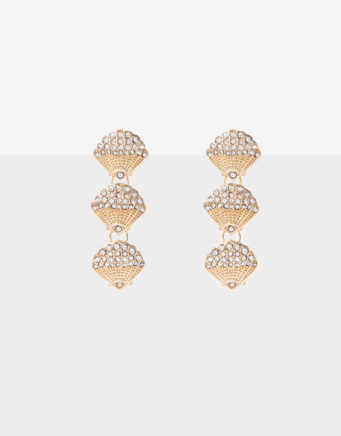 Aros Colgantes Cortos Strass Aros Cortos Caracoles Strass - Dorado