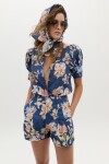 Short Frida en Lino Blue Poppy Print
