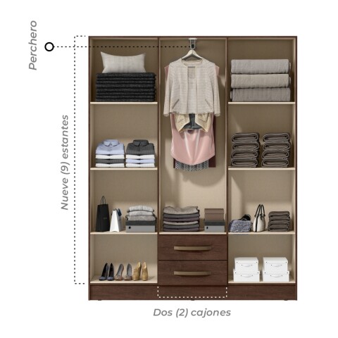 Ropero 6 puertas 2 cajones con estantes y perchero interior natural 172X136X35 - DAKAR Ropero 6 puertas 2 cajones con estantes y perchero interior natural 172X136X35 - DAKAR