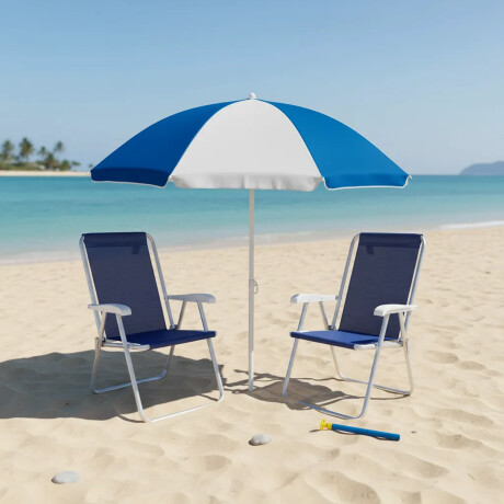 Set Sombrilla + Sillas x2 Pleg + Saca Arena Playa MOR Azul/plata