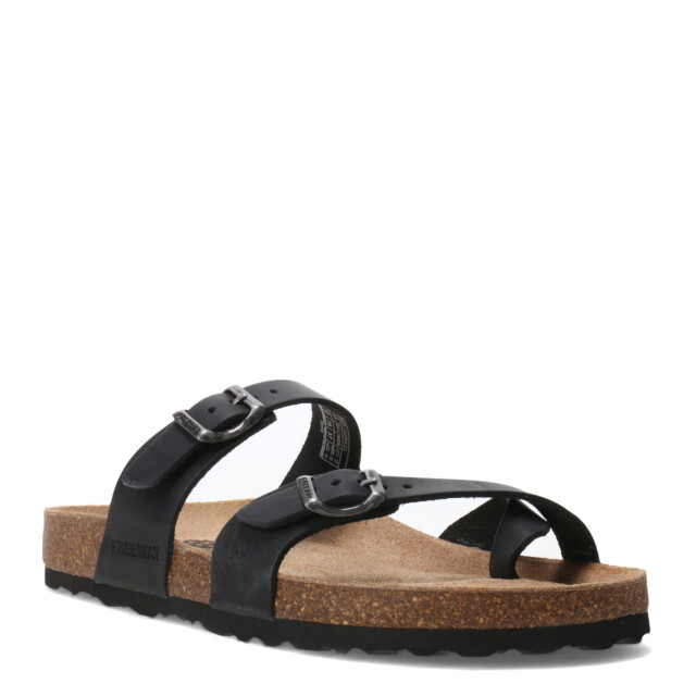 Sandalia de Mujer Freeway Casual 2 Hebillas Negro (Cuero Graso)