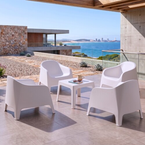 Sillón De Jardín Set X4 Skarpo Apilable + Mesa Master Blanco