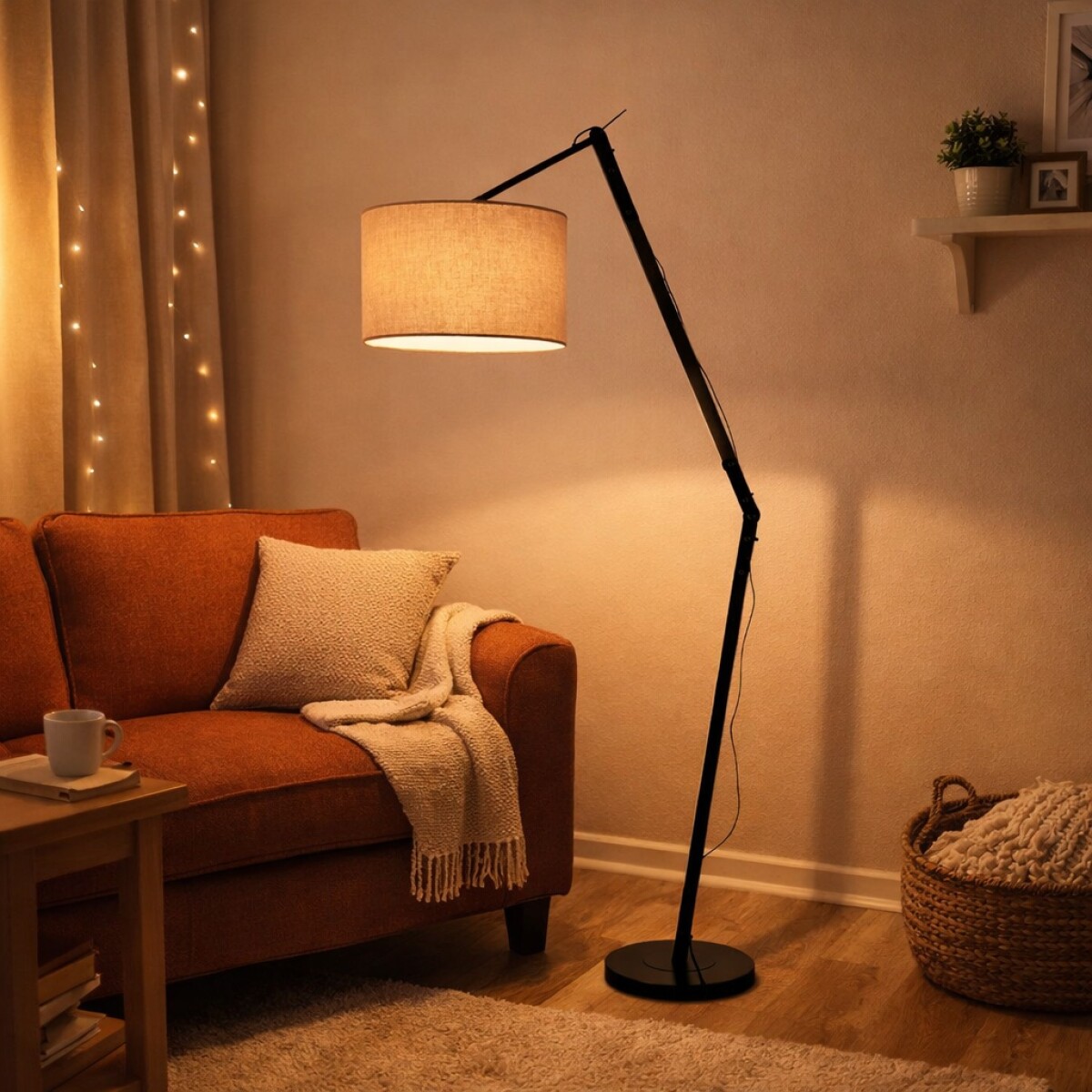 Luminaria de pie pantalla gris articulada E27 165cm 