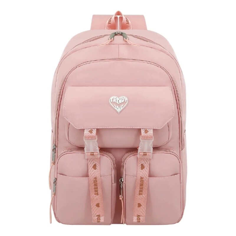 Mochila Trendy Urbana Dama Liviana Con Bolsillos Rosa