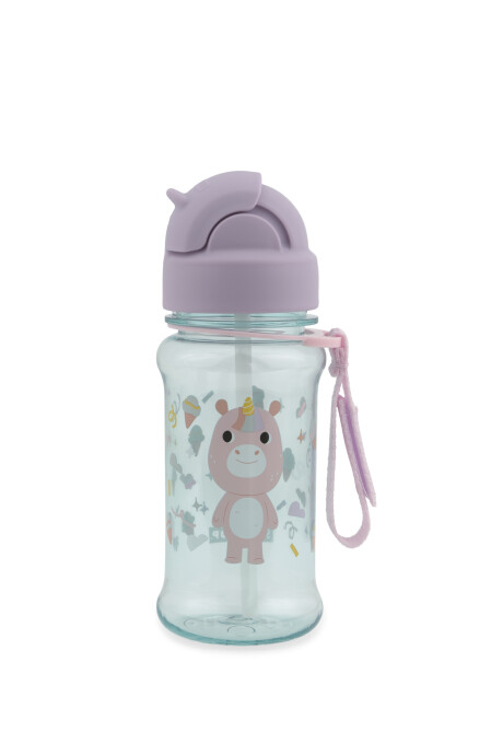 Botella de plástico tritan, con sorbito, diseño unicornio Sin color