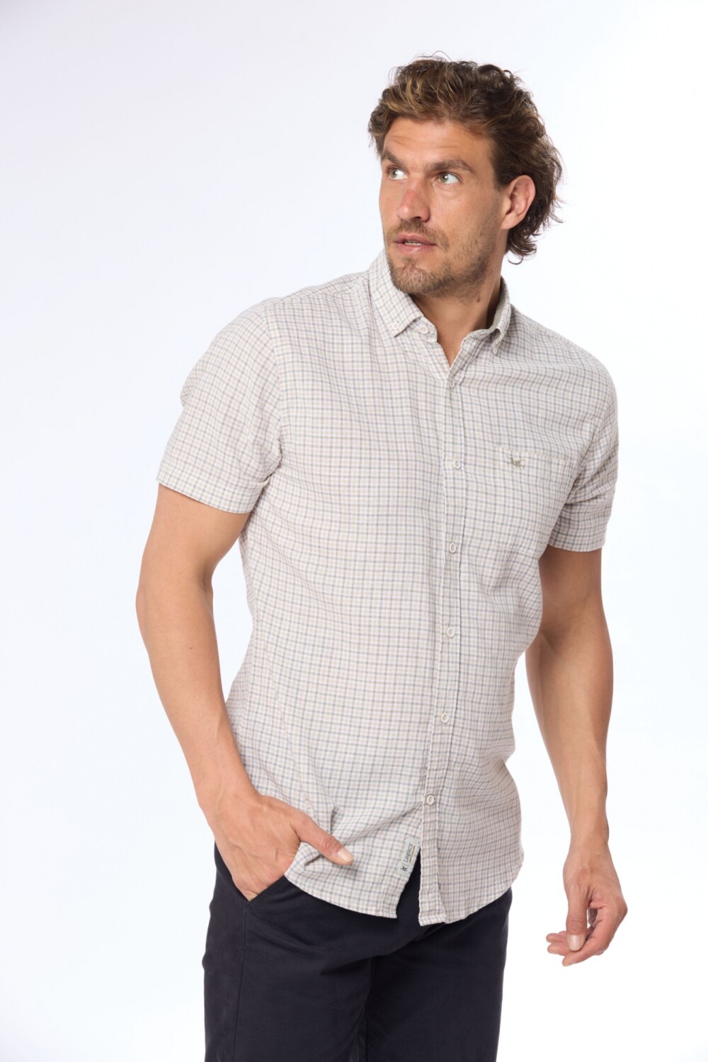 CAMISA DE LINO A CUADROS Verde