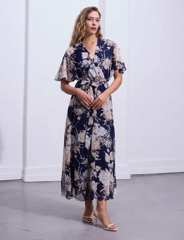 Vestido Maxi Cruzado Lazo AZUL/MULTI