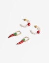 Aros Argollas Set Perla Set De Aros De Pimiento Y Ojito Turco - Blanco Crudo