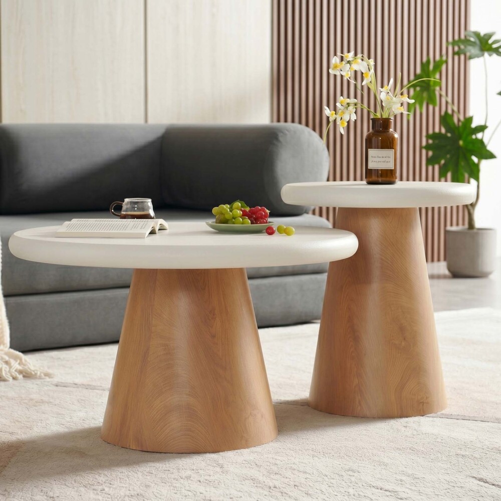 SET DE MESAS CENTRALES MDF-Y-MICROCEMENTO CLEO
