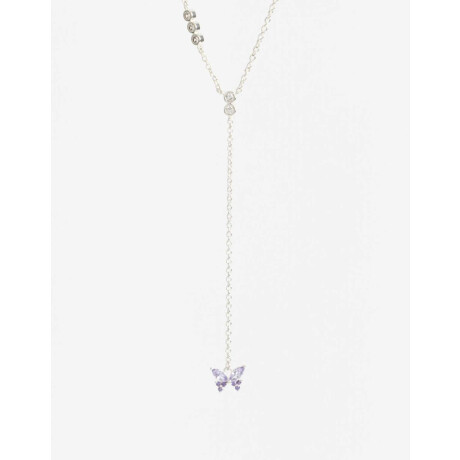 Collar Largo Con Dije Mariposa Cubic Plateado