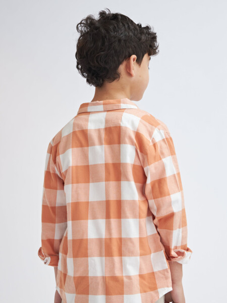 Camisa manga larga a cuadros Naranja