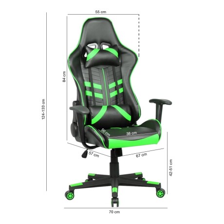 Silla Gamer Reclinable Ergonómica c/Posabrazos y Apoyacabeza Negro/verde