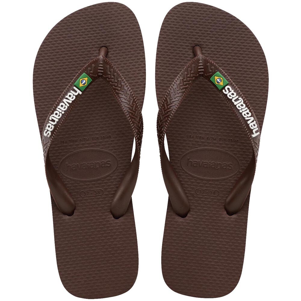 Sandalias Havaianas Brasil Logo Hombre Marrón Oscuro Blanco