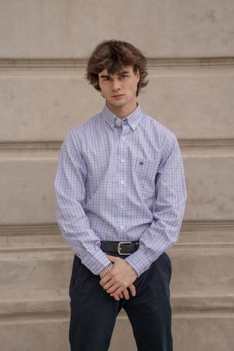 Camisa Escocesa Celeste y Blanco