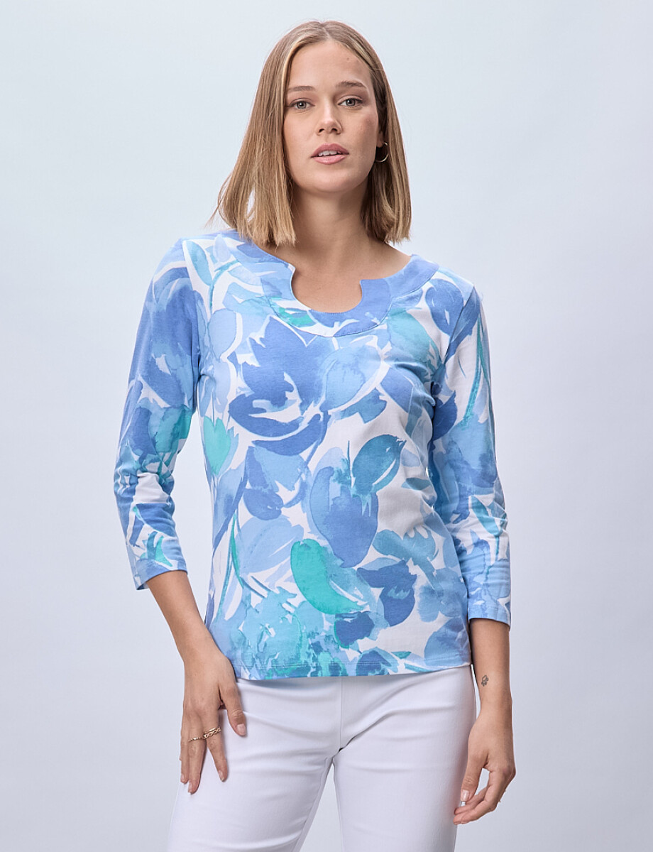 Blusa Algodon Print - Azul/multi 