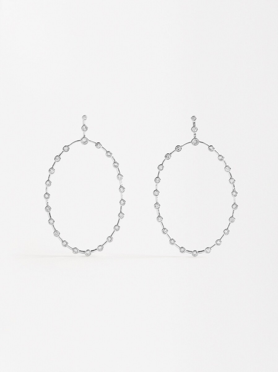 Pendientes Largos Ovalados Con Circonitas - plateado 