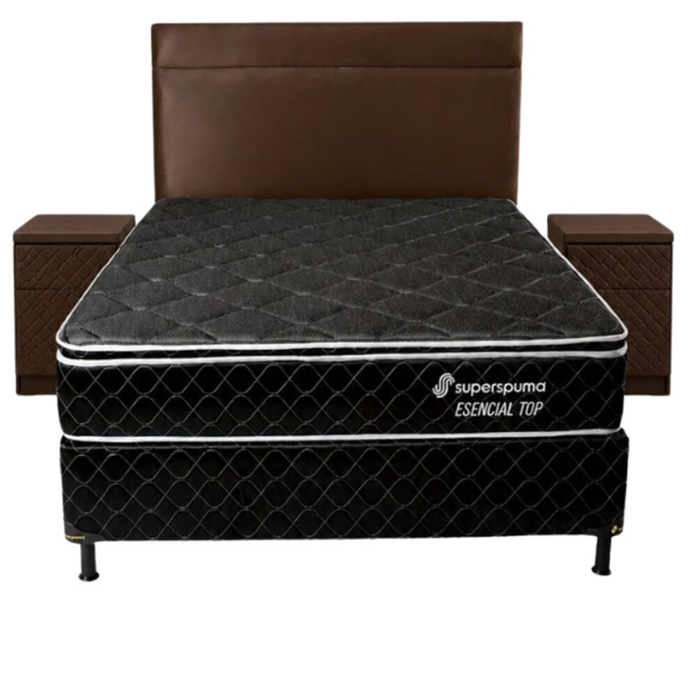 SOMIER COMPLETO ESENCIAL NEGRO 1.40X1.90 + CAB + MESITAS NOGAL MARRON Unica