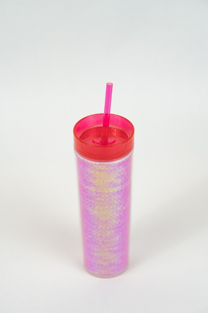 Vaso Con Tapa + Sorbito Gaiman - Rosa 