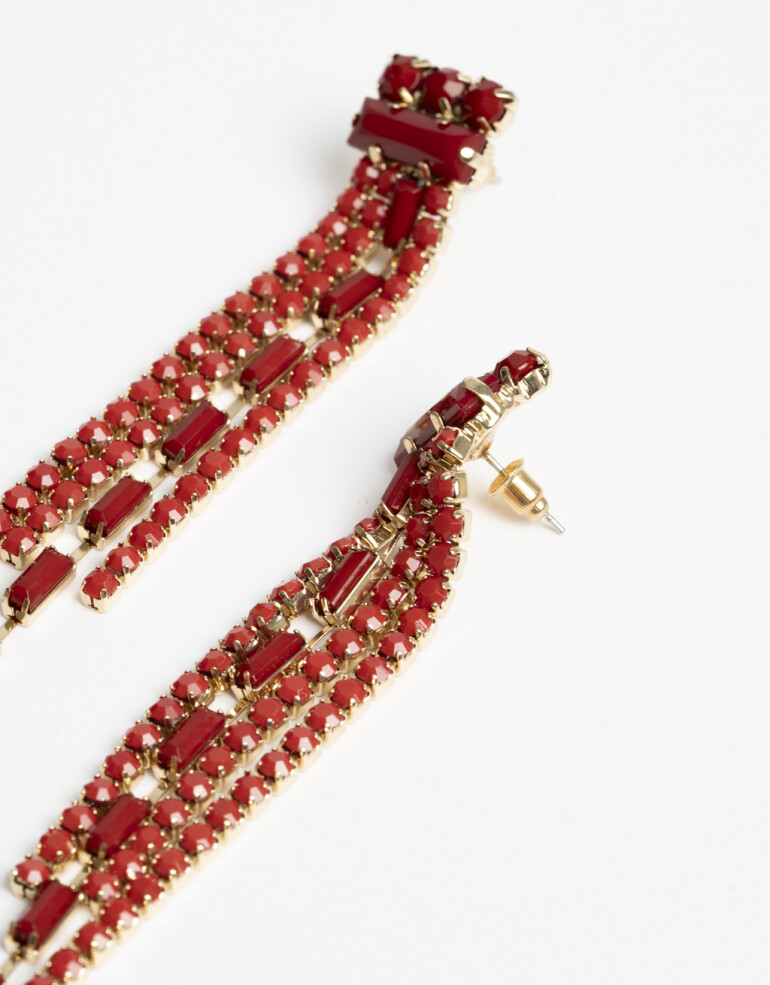 Aros Colgantes Largos Strass Aros Largos Strass - Rojo Medio