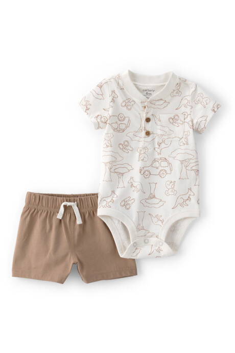 Set dos piezas de algodón, short y body henley, diseño safari Sin color