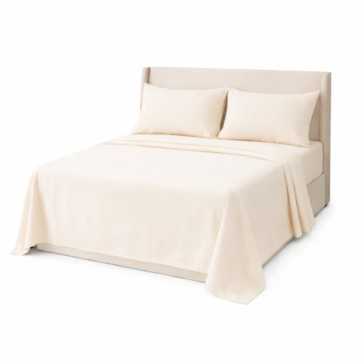 Sábanas 2 Plazas Juego 4 Piezas C/ Funda Almohadas Polyester Beige Liso 