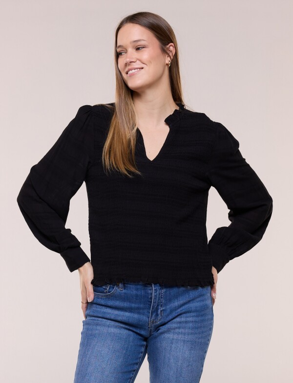 Blusa Smocked Escote V NEGRO