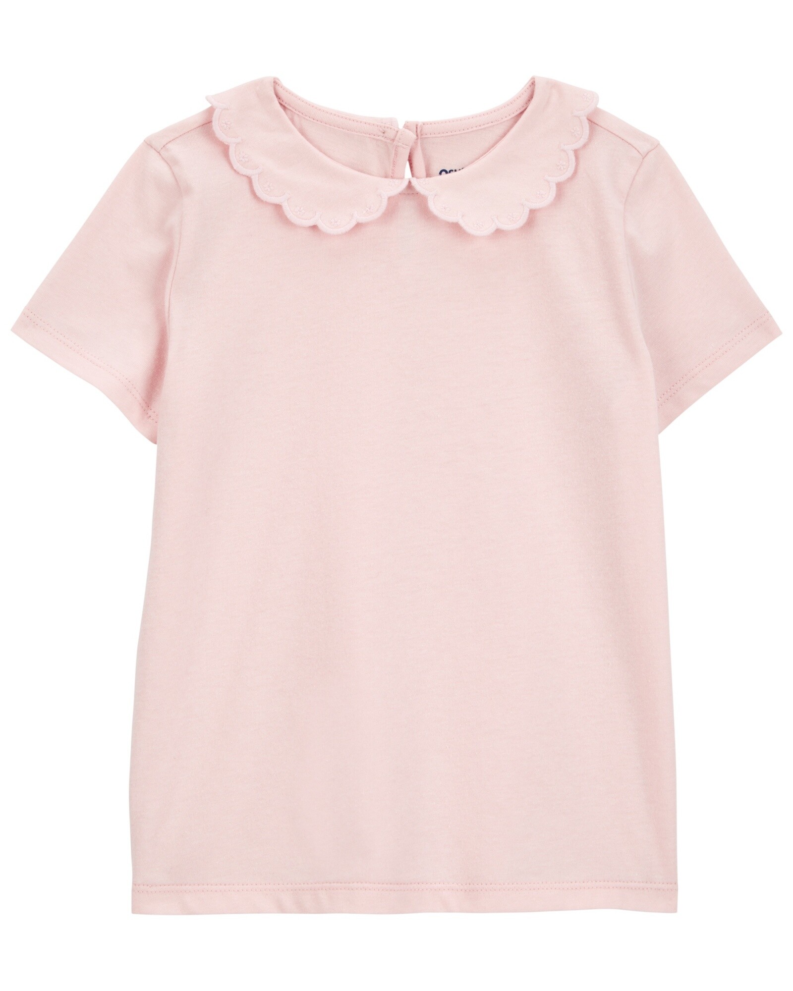 Blusa de algodón, con cuello mago festoneado, rosada Sin color
