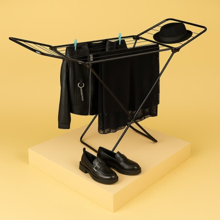 TENDEDERO DE PISO SLIM CON EXTENSIONES MOR NEGRO