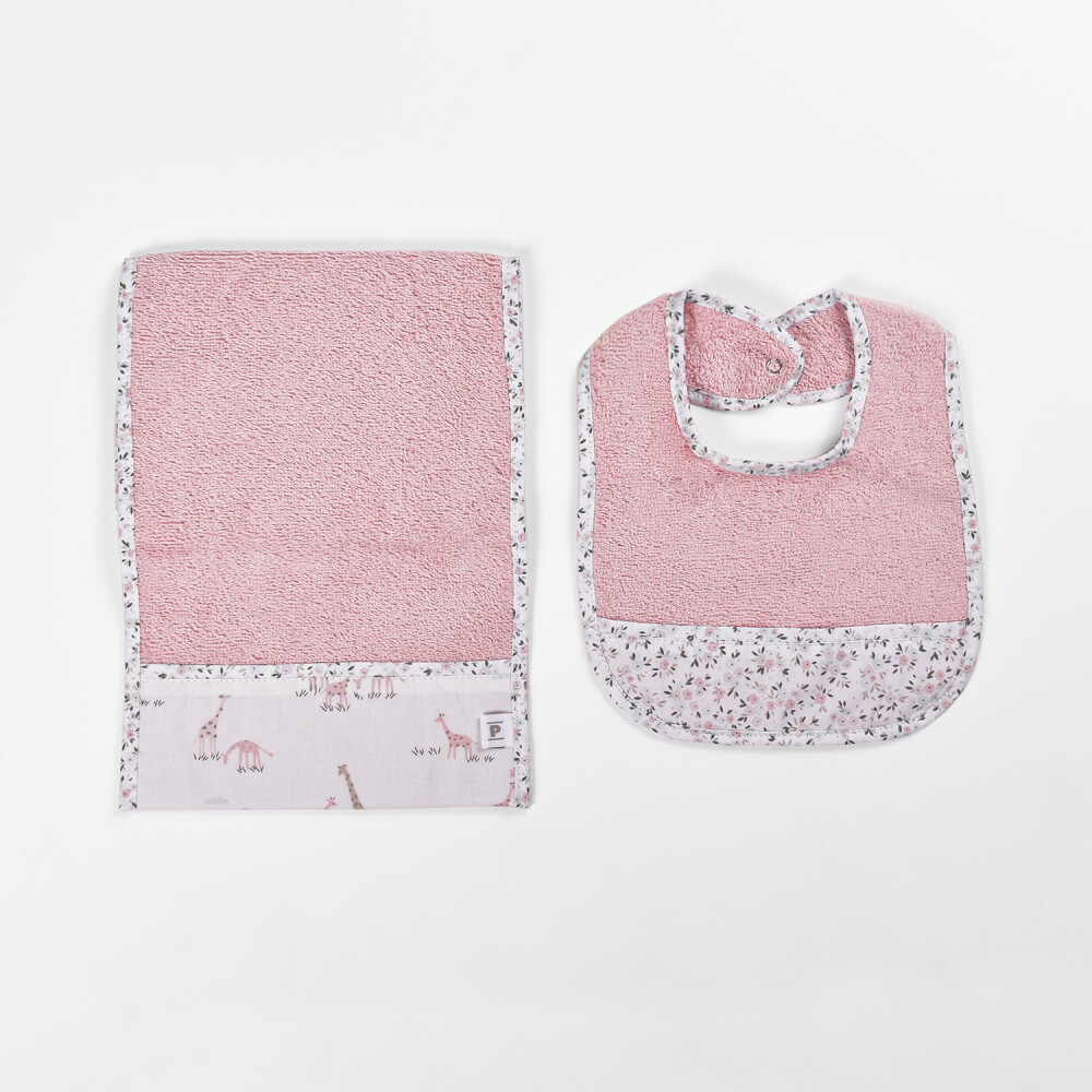 Kit Babero+Toalla II Jirafas Rosa