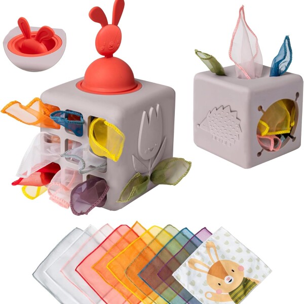 Caja de trapitos silicona Pop-up taf toys Caja de trapitos silicona Pop-up taf toys